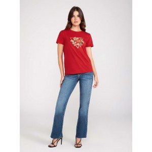 Red Short Sleeve Flower Logo Easy T-Shirt