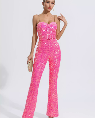 Fallon Rose Red Sequins Jumpsuit