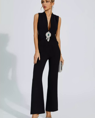 Elliot Black Beaded Diamond Jumpsuit
