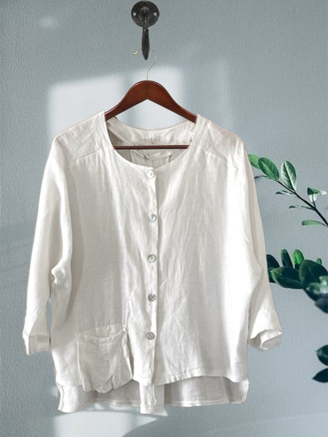 Summer Women's Button-Down Cotton&Linen Shirt