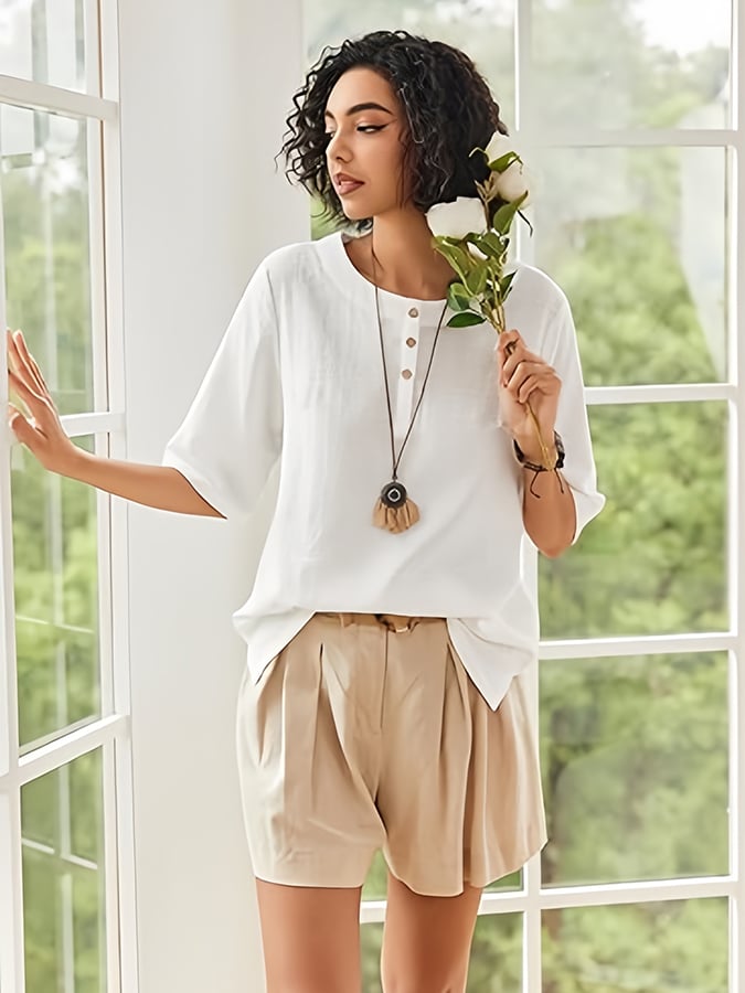 Women's Summer Cotton&Linen Short-Sleeved T-Shirt