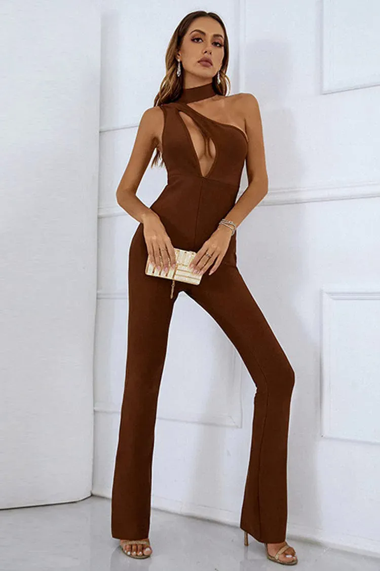 Rose Brown Cutout Bandage Jumpsuit