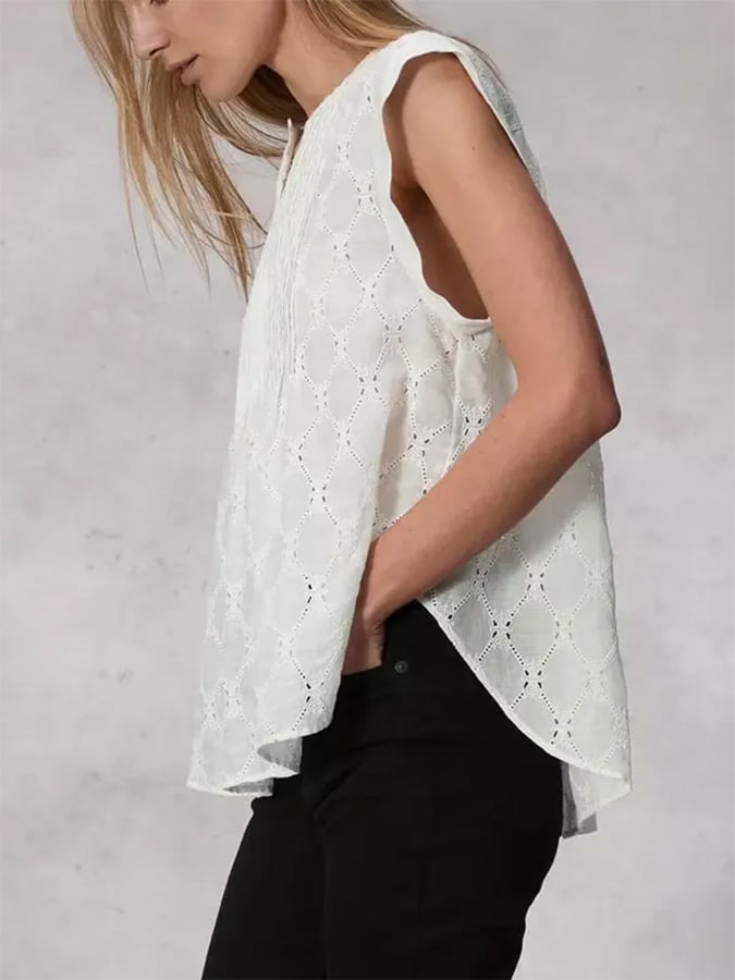 Women's Sleeveless Cotton&Linen Hollow Vest