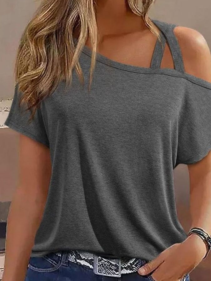 Women's Casual Solid Color One Shoulder Top