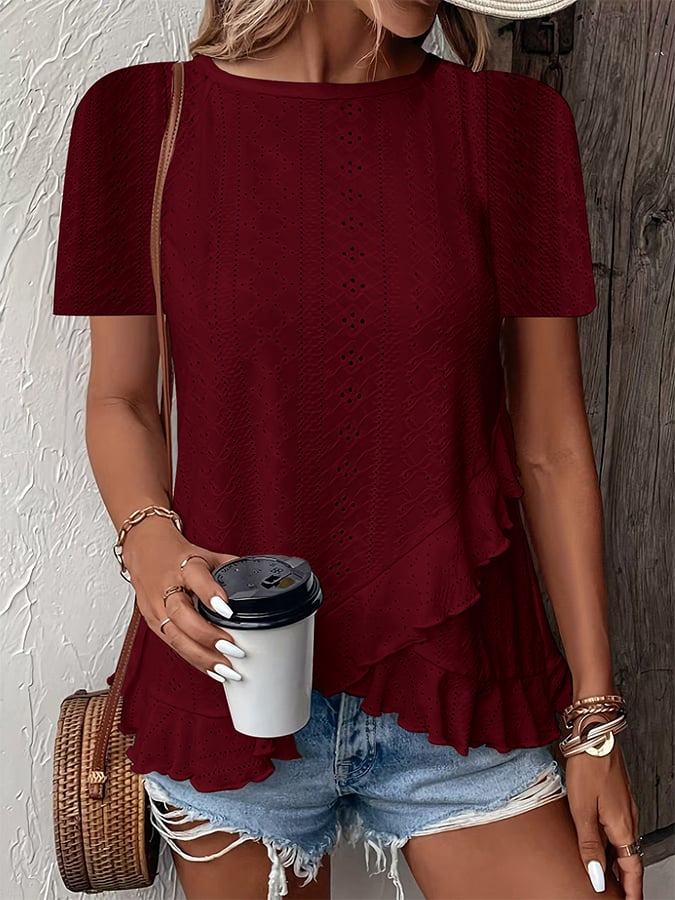 Women's Fashion Casual Solid Color Short Sleeve Round Neck T-Shirt