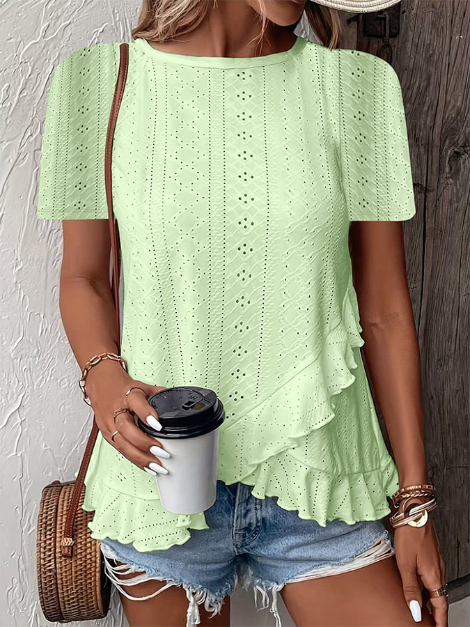 Women's Fashion Casual Solid Color Short Sleeve Round Neck T-Shirt