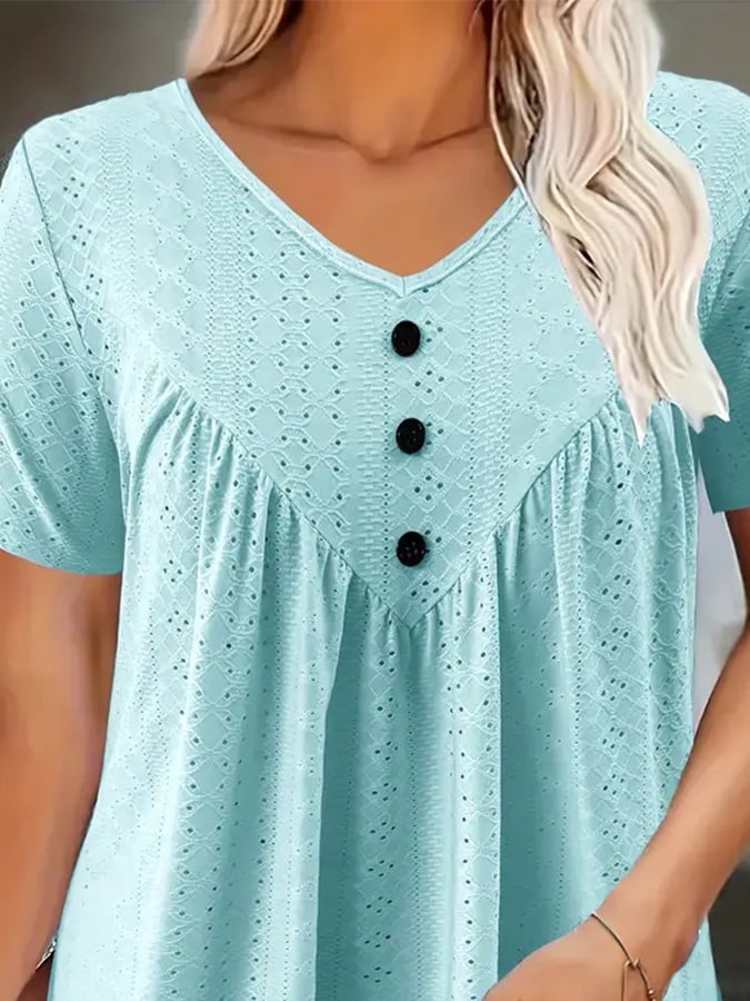 Women'S Casual Short-Sleeved V-Neck Regular T-Shirt