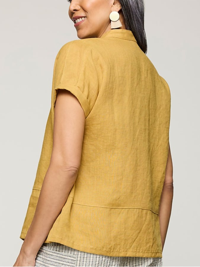 Women's Cotton&Linen Irregular Hem Shirt