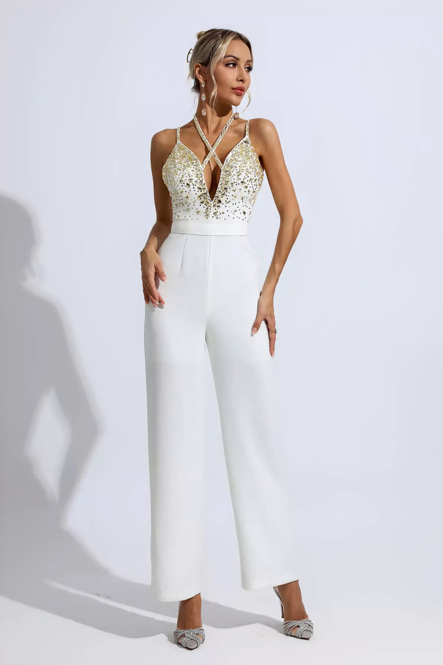 Matilda White Sequin Embellished Jumpsuit
