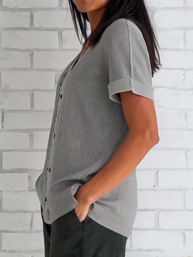 Women'S Casual Featured Patchwork Top Shirt