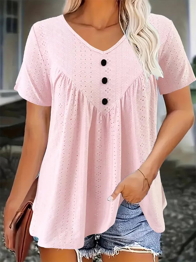 Women'S Casual Short-Sleeved V-Neck Regular T-Shirt