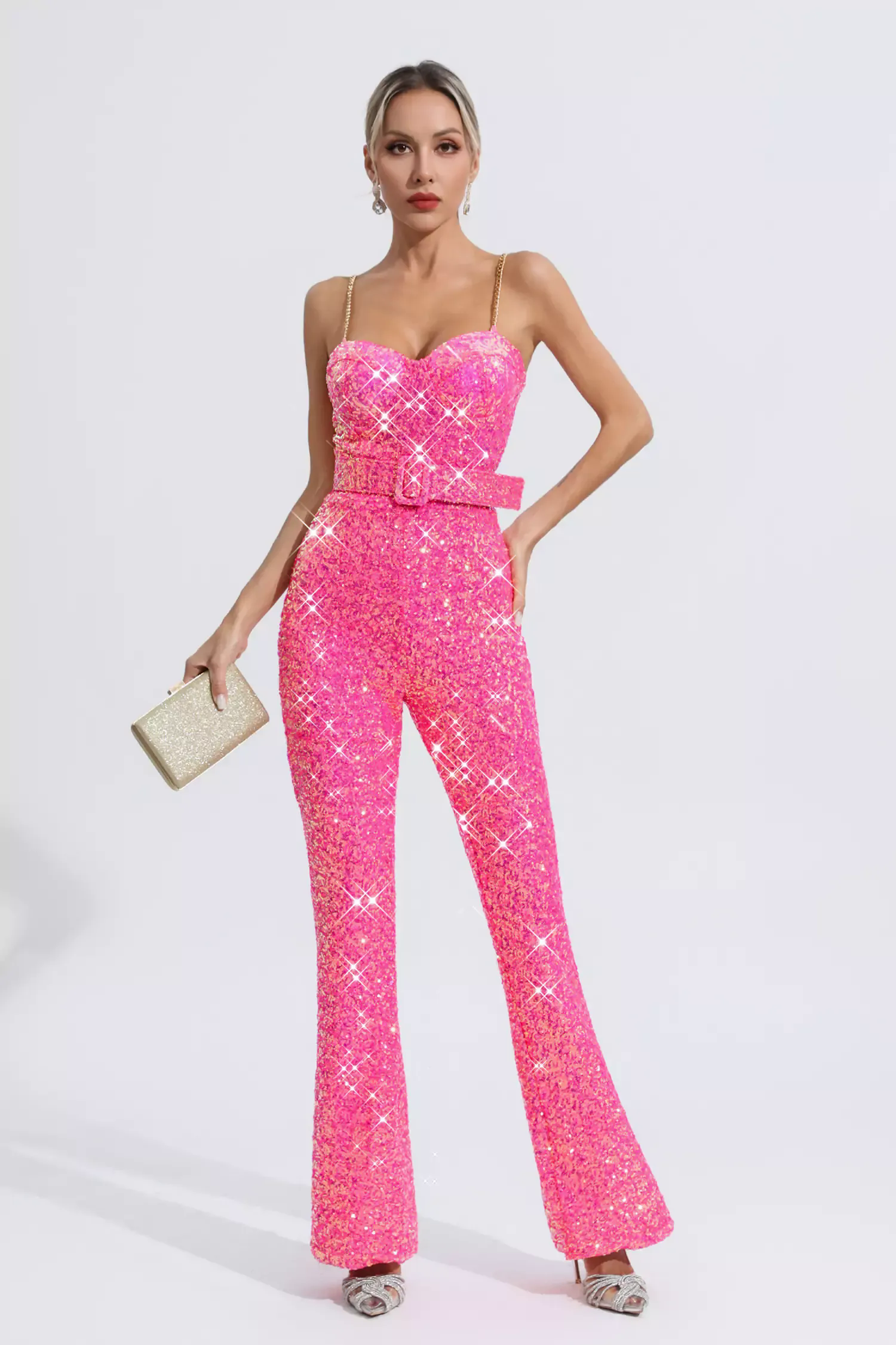 Fallon Rose Red Sequins Jumpsuit