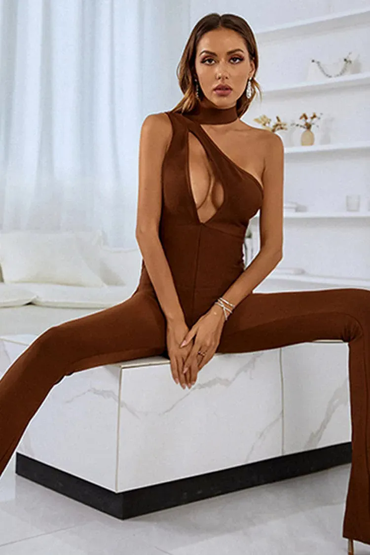 Rose Brown Cutout Bandage Jumpsuit