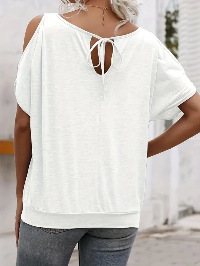 Women's Casual Solid Color Off Shoulder Round Neck T-Shirt