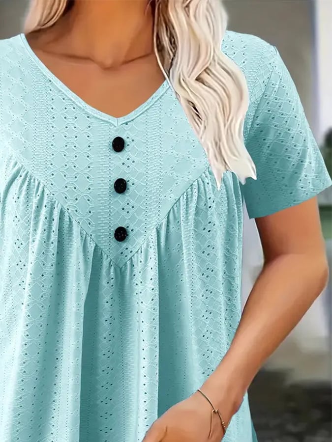 Women'S Casual Short-Sleeved V-Neck Regular T-Shirt