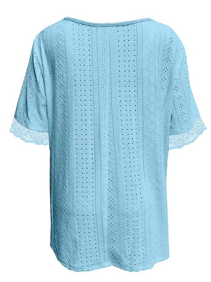 Women's solid color V-neck loose short-sleeved pleated T-shirt