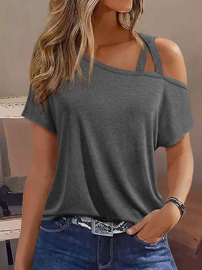 Women's Casual Solid Color One Shoulder Top