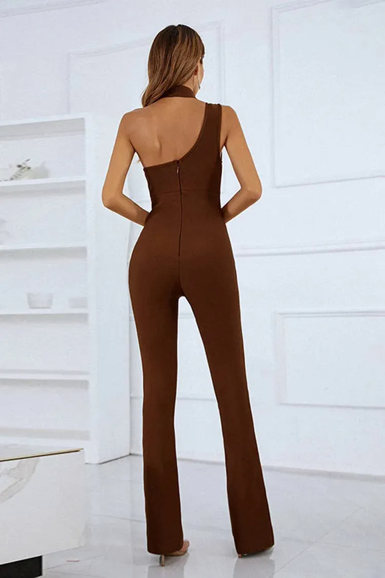 Rose Brown Cutout Bandage Jumpsuit