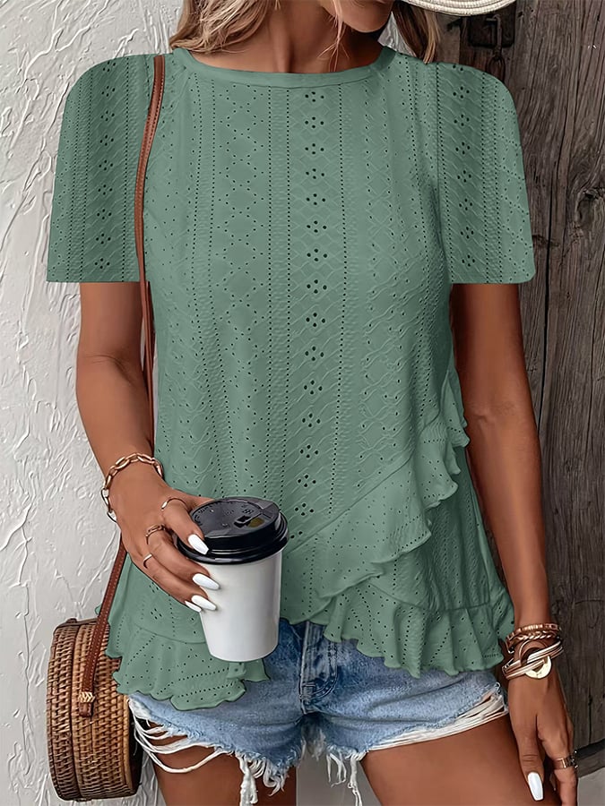 Women's Fashion Casual Solid Color Short Sleeve Round Neck T-Shirt